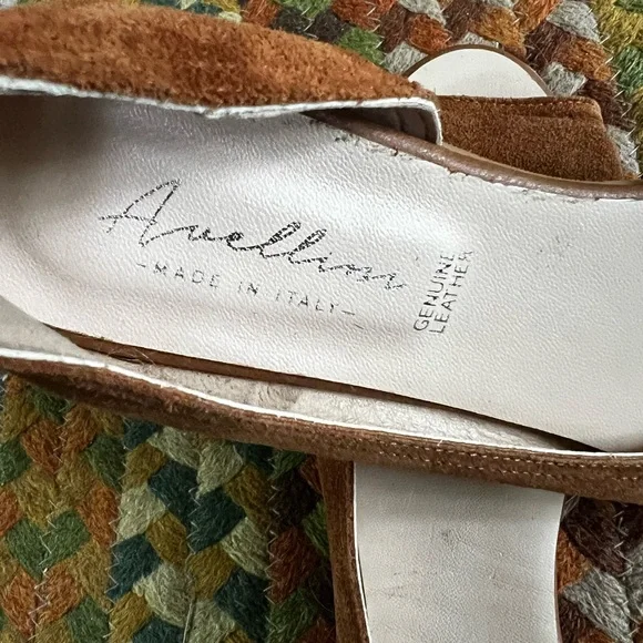 Avellini Brown Suede Peep Toe Flats with Buckle Made in Italy - Picture 4 of 12